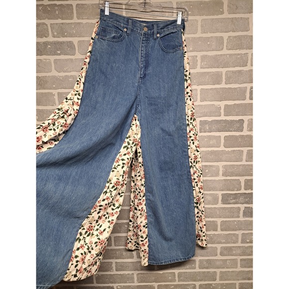 CLANE Womens Denim Floral Wide Leg High Waist Pants Bohemian Size‎ 25 - Picture 4 of 12